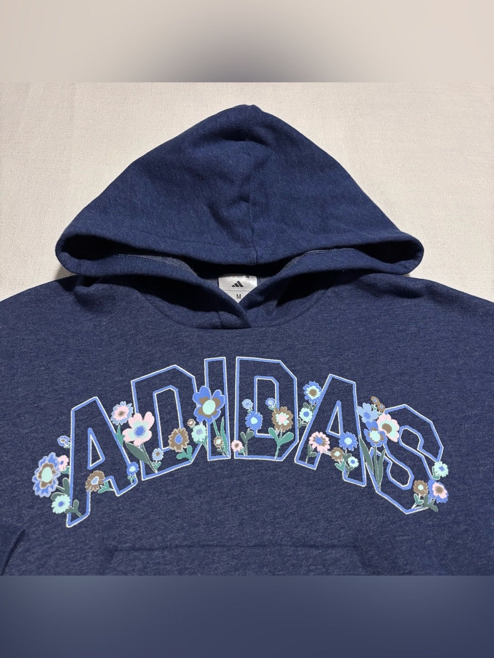Girls Adidas Long Sleeve Graphic Fleece Hoodie | Navy Blue | Size Medium (10/12) - Picture 2 of 9